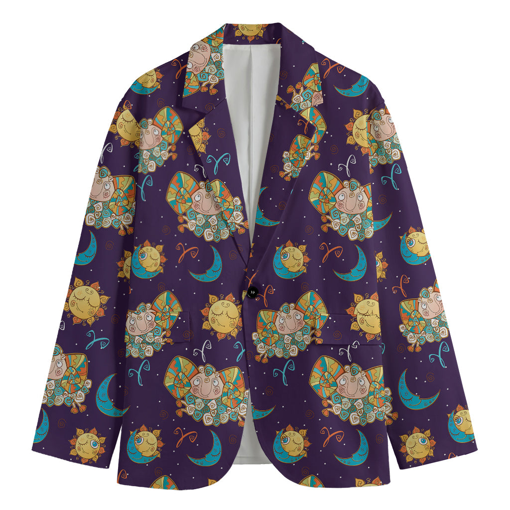 Cute Cartoon Aries Pattern Print Men's Blazer