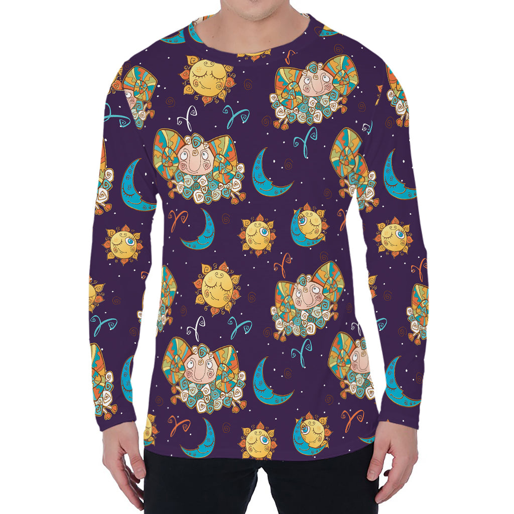 Cute Cartoon Aries Pattern Print Men's Long Sleeve T-Shirt