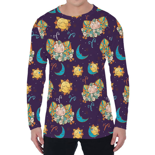 Cute Cartoon Aries Pattern Print Men's Long Sleeve T-Shirt