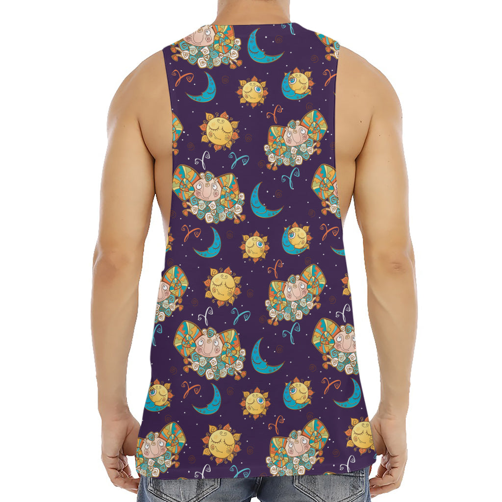 Cute Cartoon Aries Pattern Print Men's Muscle Tank Top