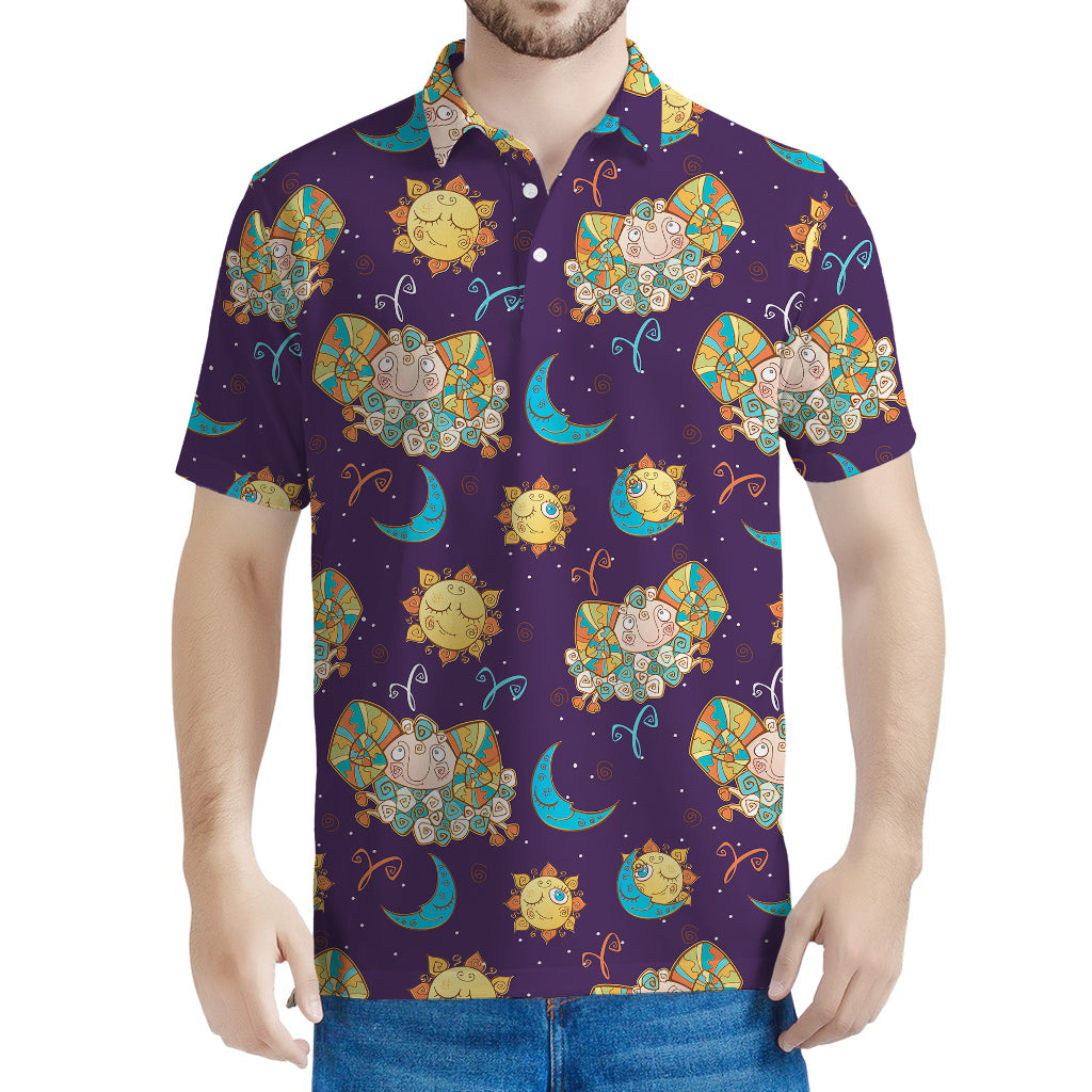 Cute Cartoon Aries Pattern Print Men's Polo Shirt