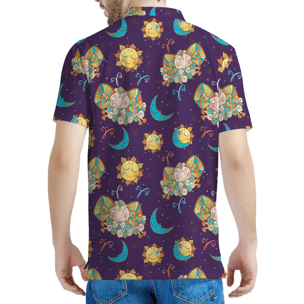 Cute Cartoon Aries Pattern Print Men's Polo Shirt