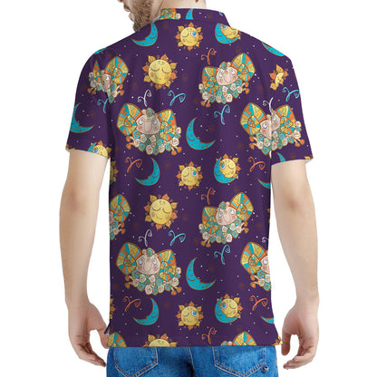 Cute Cartoon Aries Pattern Print Men's Polo Shirt