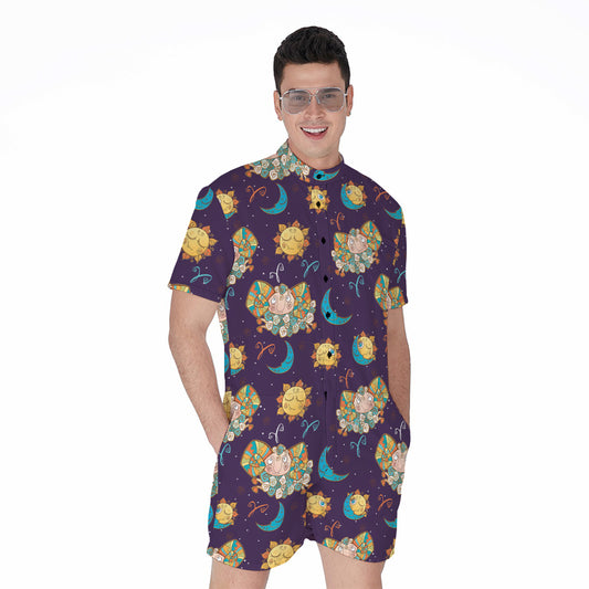 Cute Cartoon Aries Pattern Print Men's Rompers