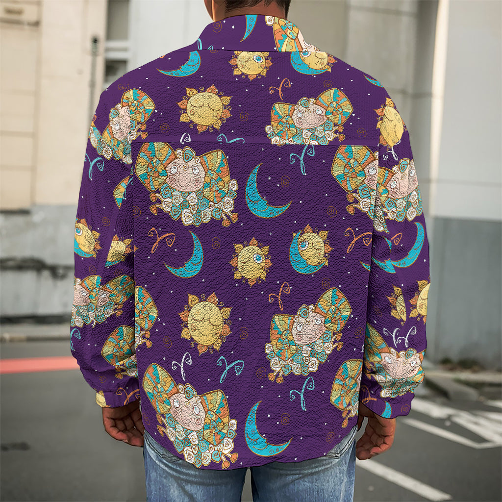 Cute Cartoon Aries Pattern Print Men's Shirt Jacket
