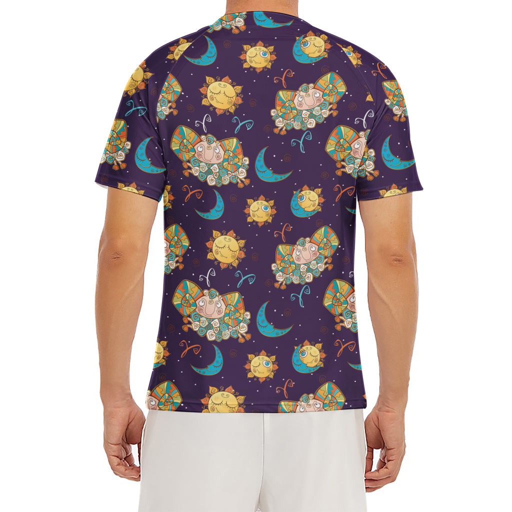 Cute Cartoon Aries Pattern Print Men's Short Sleeve Rash Guard