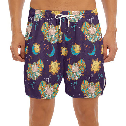 Cute Cartoon Aries Pattern Print Men's Split Running Shorts