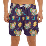 Cute Cartoon Aries Pattern Print Men's Split Running Shorts
