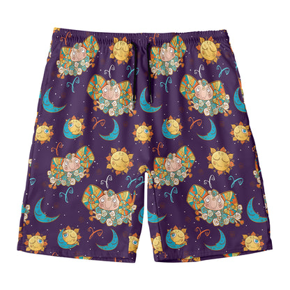 Cute Cartoon Aries Pattern Print Men's Swim Trunks