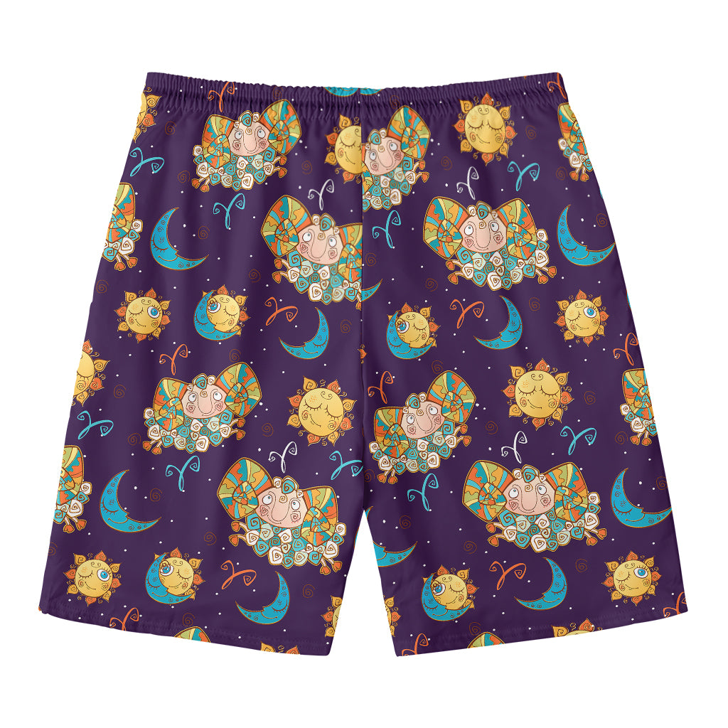Cute Cartoon Aries Pattern Print Men's Swim Trunks