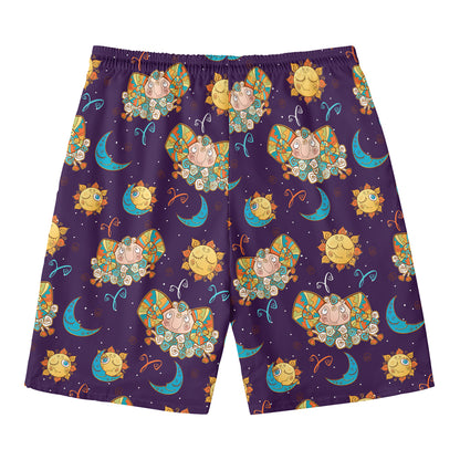 Cute Cartoon Aries Pattern Print Men's Swim Trunks