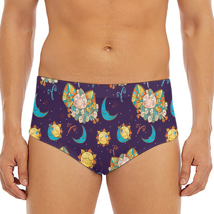 Cute Cartoon Aries Pattern Print Men's Triangle Swim Briefs