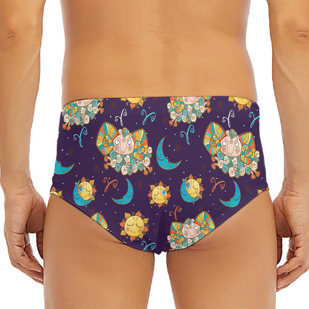 Cute Cartoon Aries Pattern Print Men's Triangle Swim Briefs