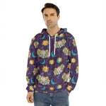 Cute Cartoon Aries Pattern Print Men's Velvet Pullover Hoodie