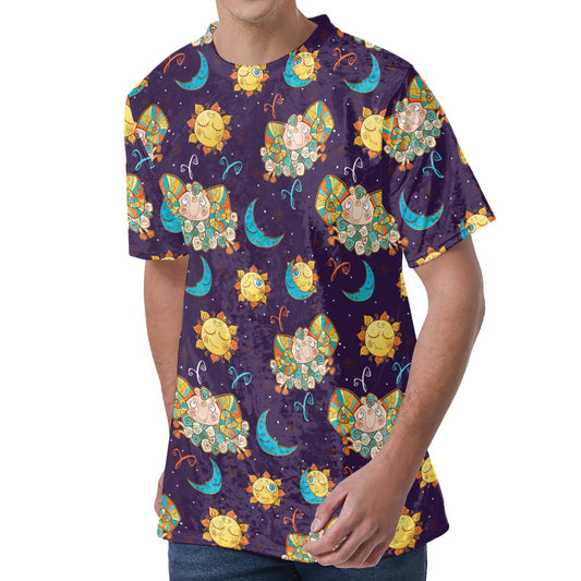 Cute Cartoon Aries Pattern Print Men's Velvet T-Shirt