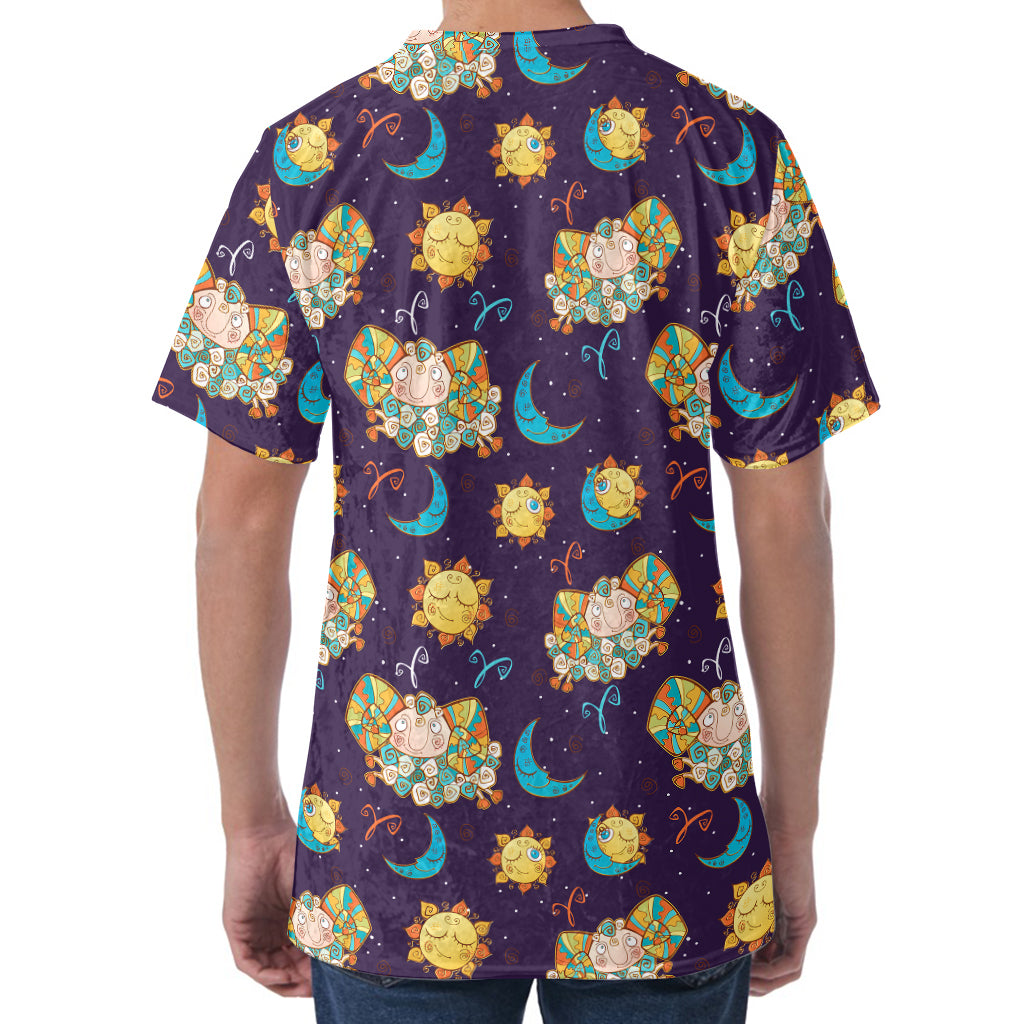 Cute Cartoon Aries Pattern Print Men's Velvet T-Shirt
