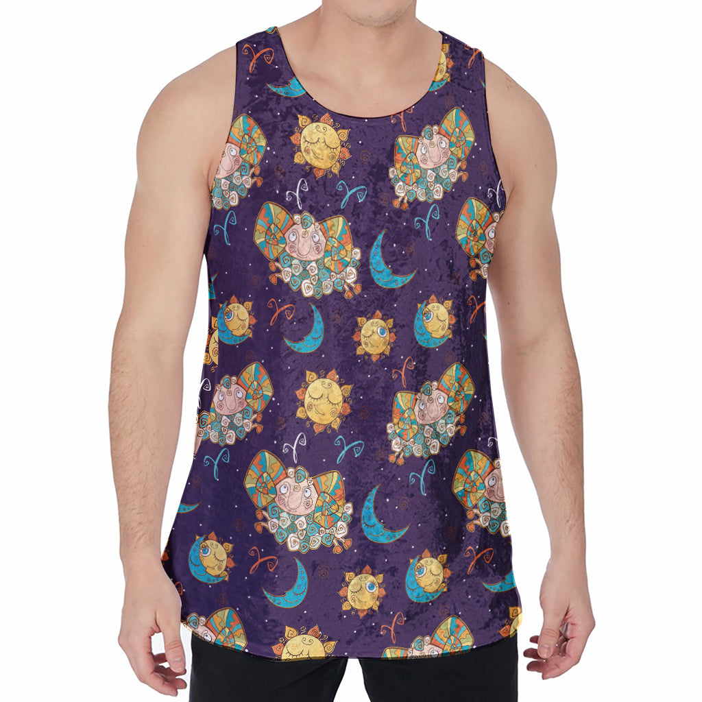 Cute Cartoon Aries Pattern Print Men's Velvet Tank Top