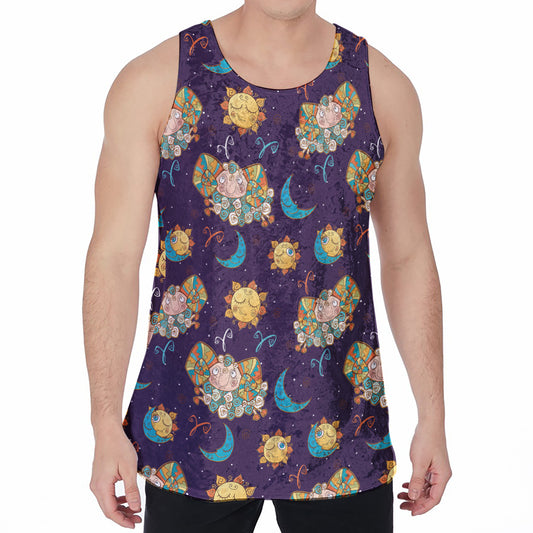 Cute Cartoon Aries Pattern Print Men's Velvet Tank Top
