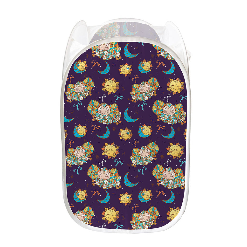 Cute Cartoon Aries Pattern Print Mesh Laundry Hamper