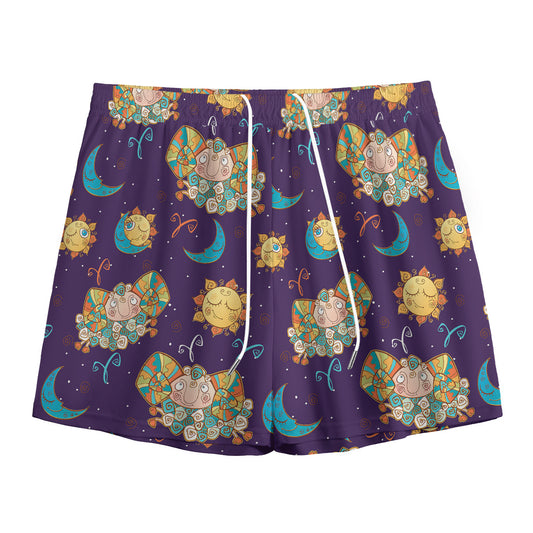 Cute Cartoon Aries Pattern Print Mesh Shorts