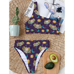 Cute Cartoon Aries Pattern Print One Shoulder Bikini Top