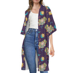Cute Cartoon Aries Pattern Print Open Front Beach Cover Up