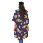 Cute Cartoon Aries Pattern Print Open Front Beach Cover Up