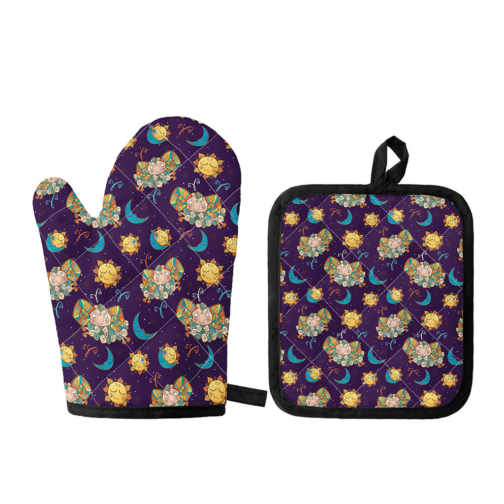 Cute Cartoon Aries Pattern Print Oven Mitt And Pot Holder Set