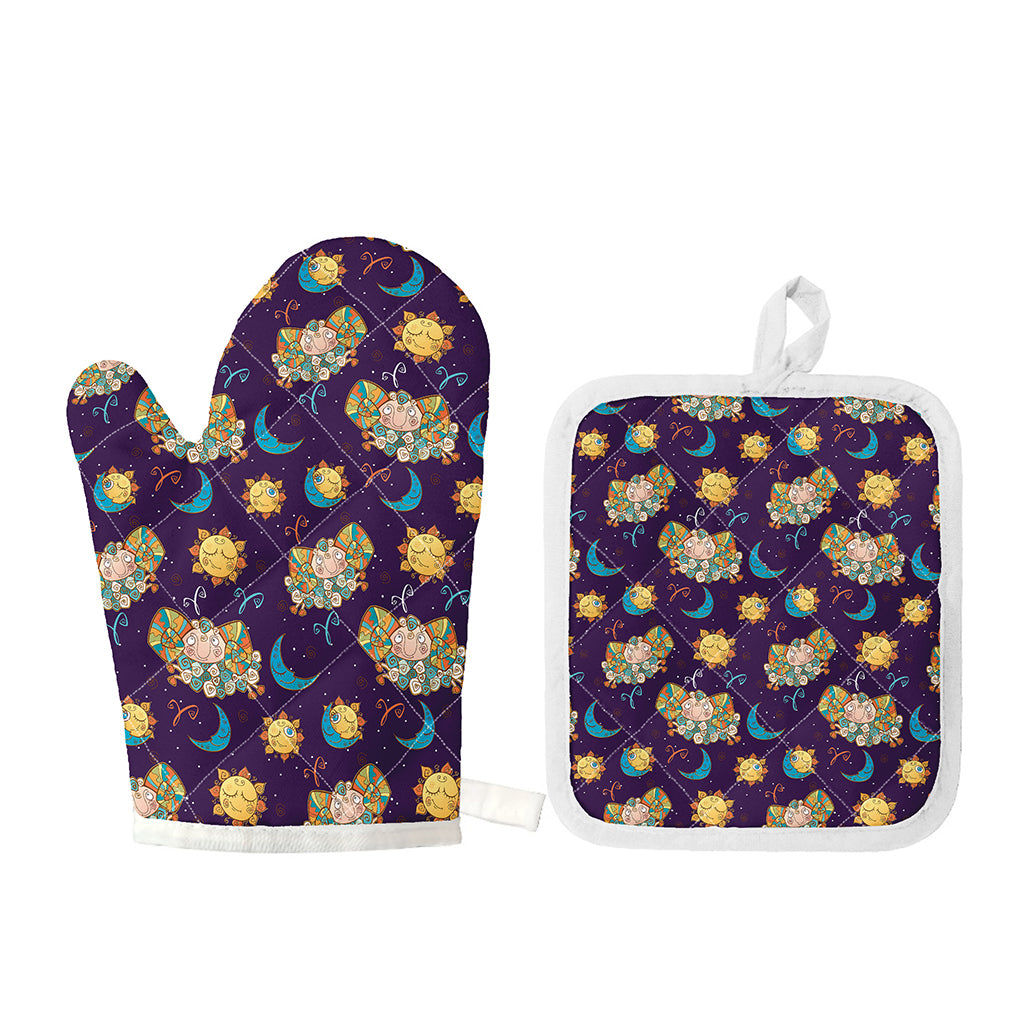 Cute Cartoon Aries Pattern Print Oven Mitt And Pot Holder Set