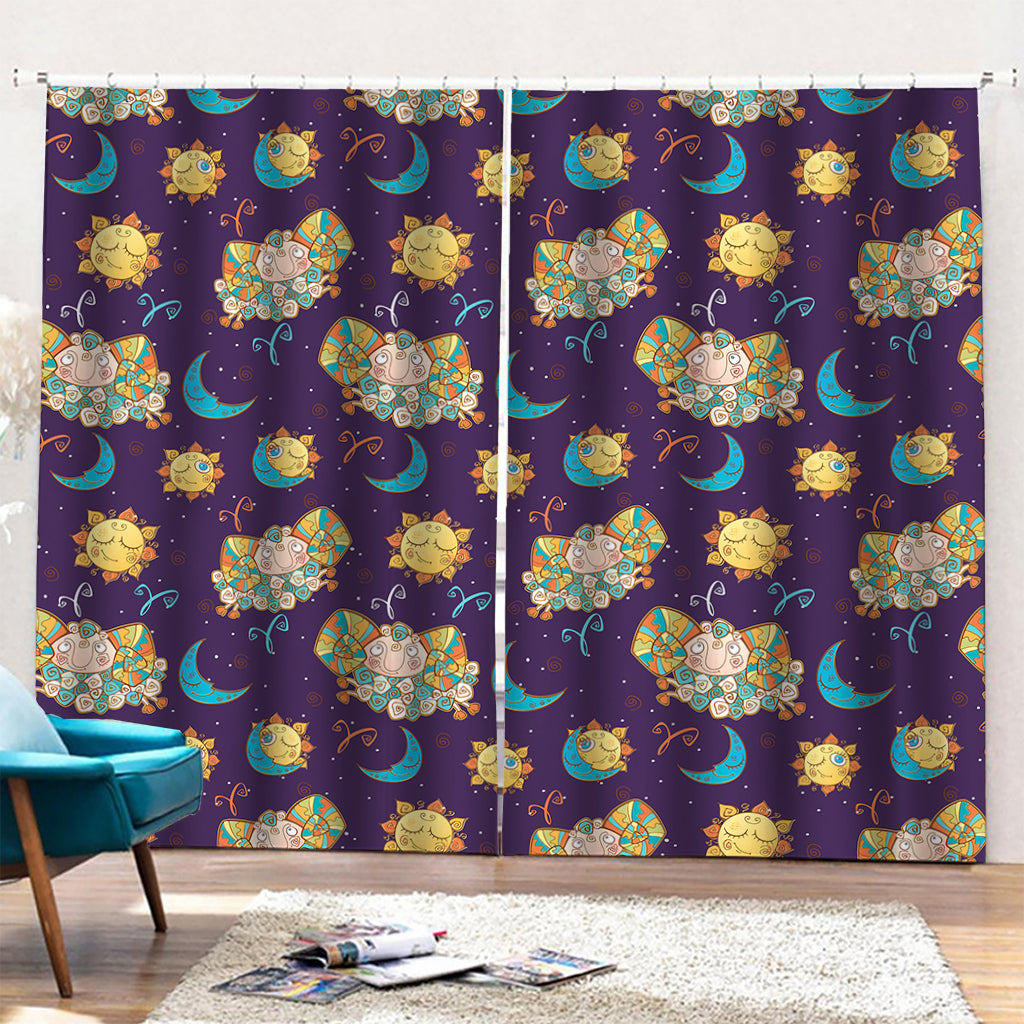 Cute Cartoon Aries Pattern Print Pencil Pleat Curtains