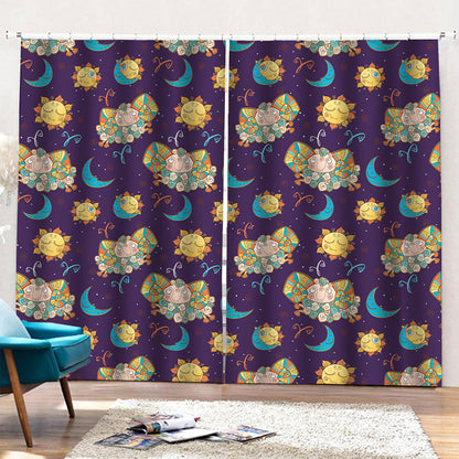 Cute Cartoon Aries Pattern Print Pencil Pleat Curtains