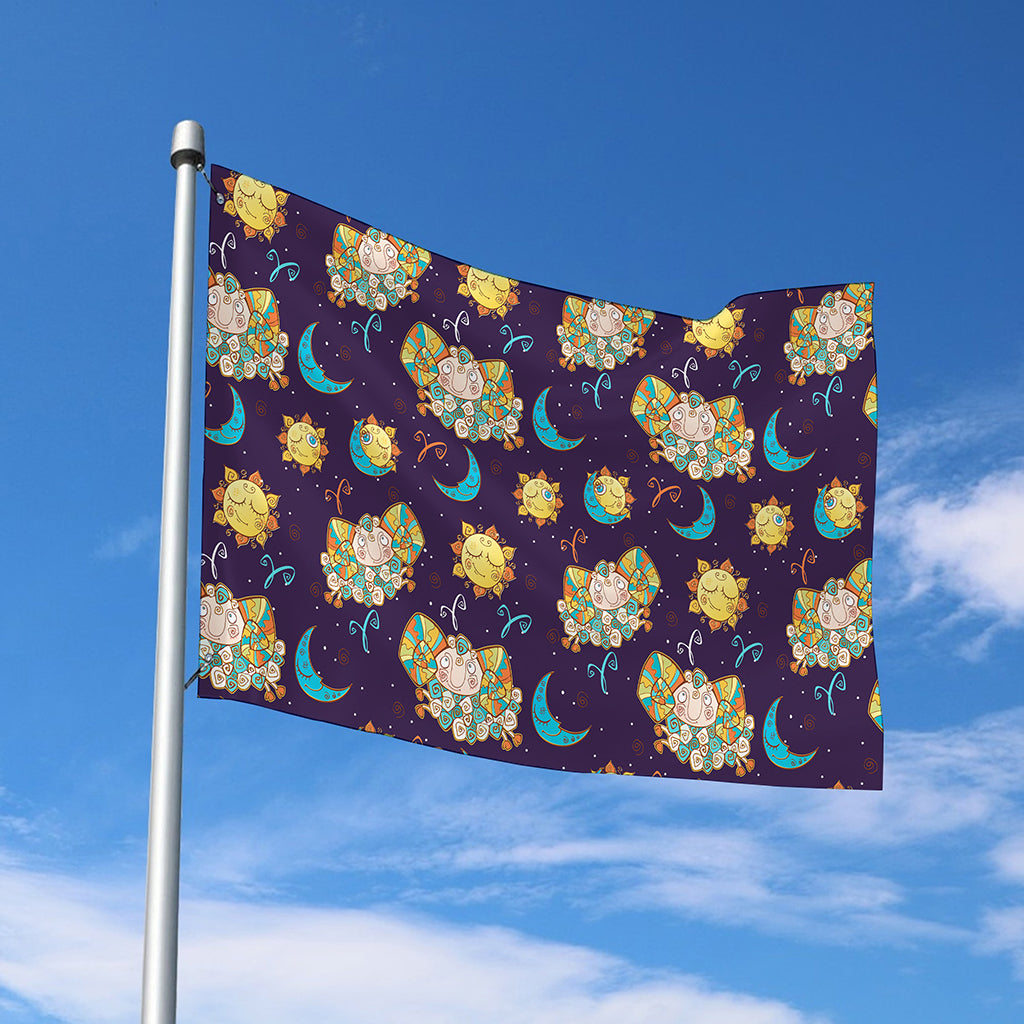 Cute Cartoon Aries Pattern Print Polyester Flag