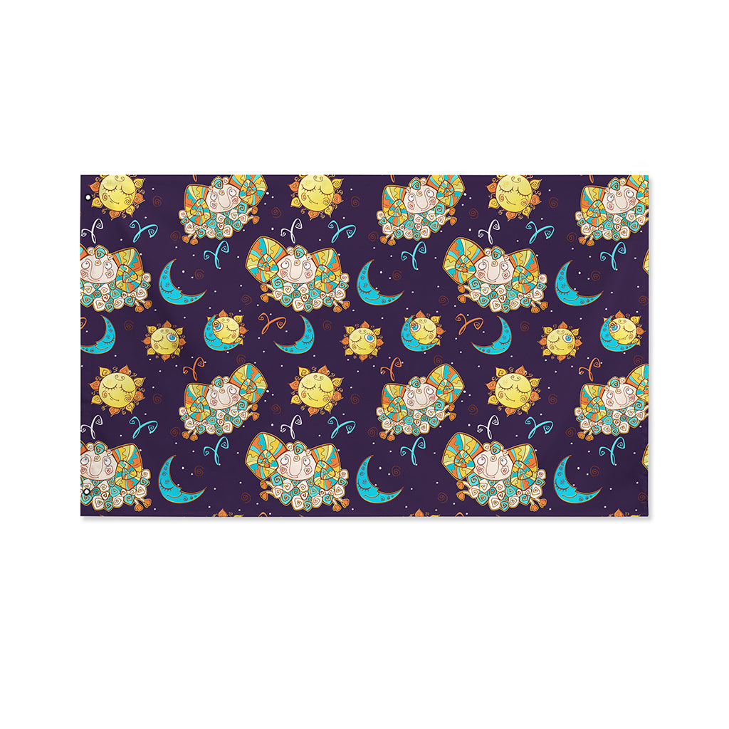 Cute Cartoon Aries Pattern Print Polyester Flag