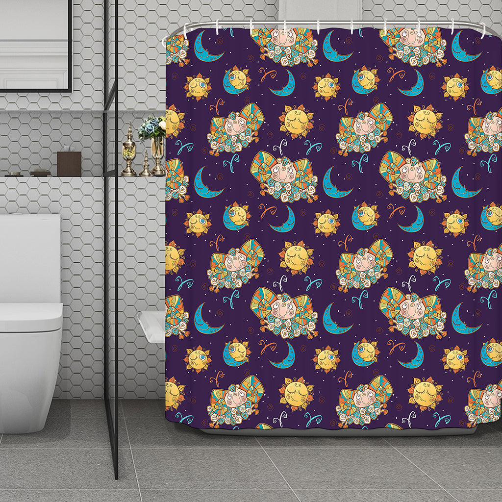 Cute Cartoon Aries Pattern Print Polyester Shower Curtain