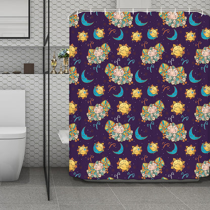 Cute Cartoon Aries Pattern Print Polyester Shower Curtain