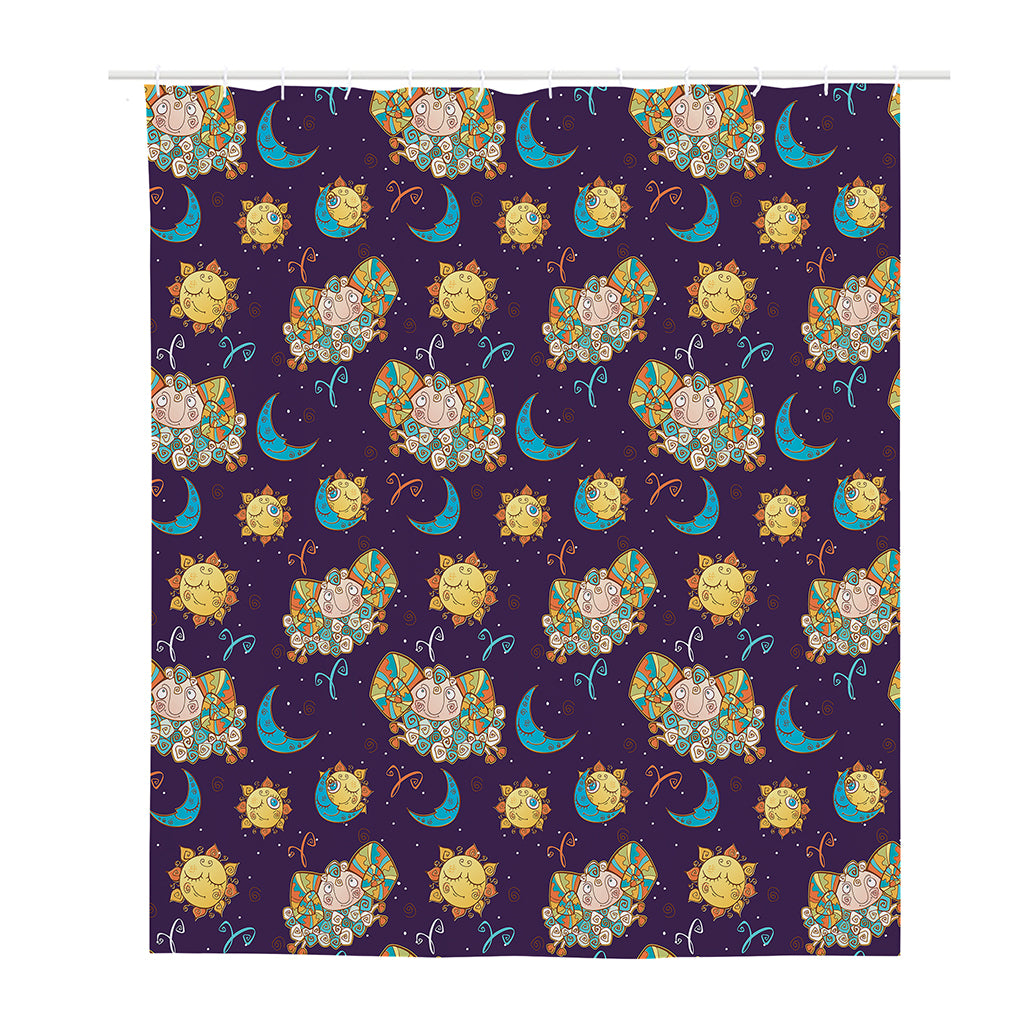 Cute Cartoon Aries Pattern Print Polyester Shower Curtain