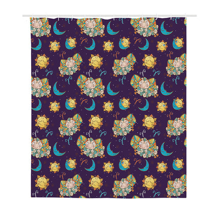 Cute Cartoon Aries Pattern Print Polyester Shower Curtain