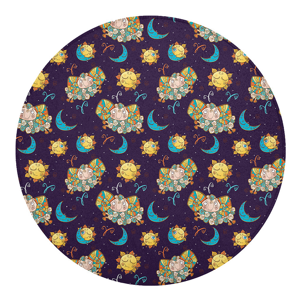 Cute Cartoon Aries Pattern Print Round Blanket