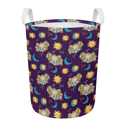 Cute Cartoon Aries Pattern Print Round Laundry Basket