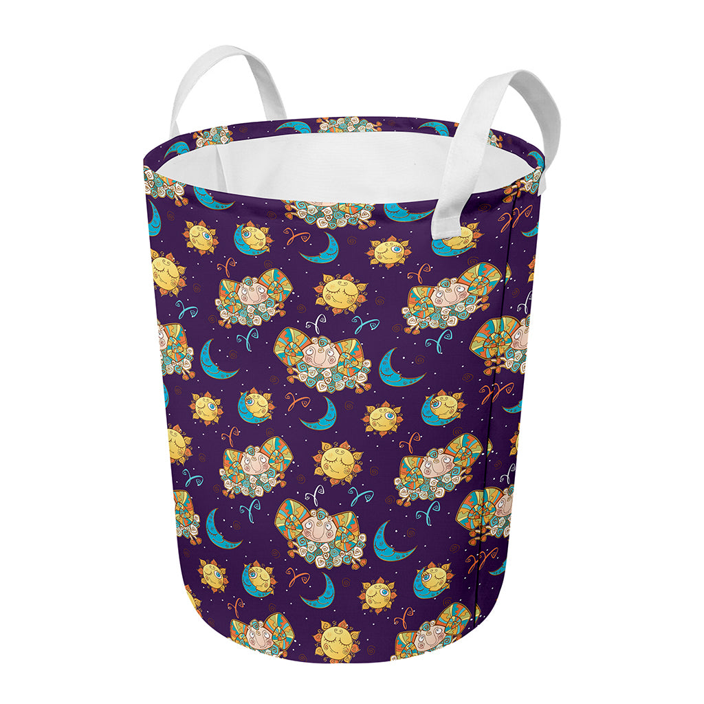Cute Cartoon Aries Pattern Print Round Laundry Basket