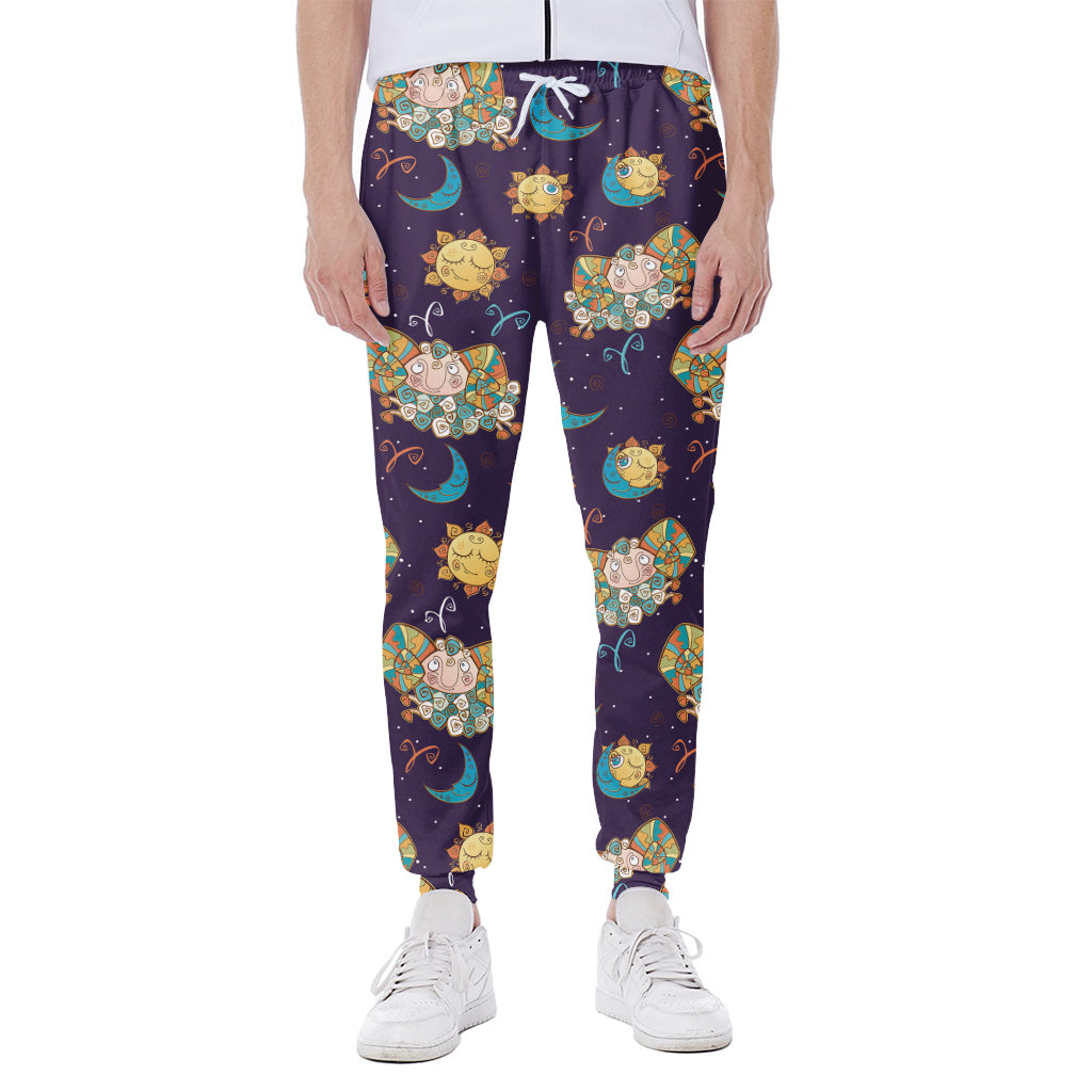 Cute Cartoon Aries Pattern Print Scuba Joggers