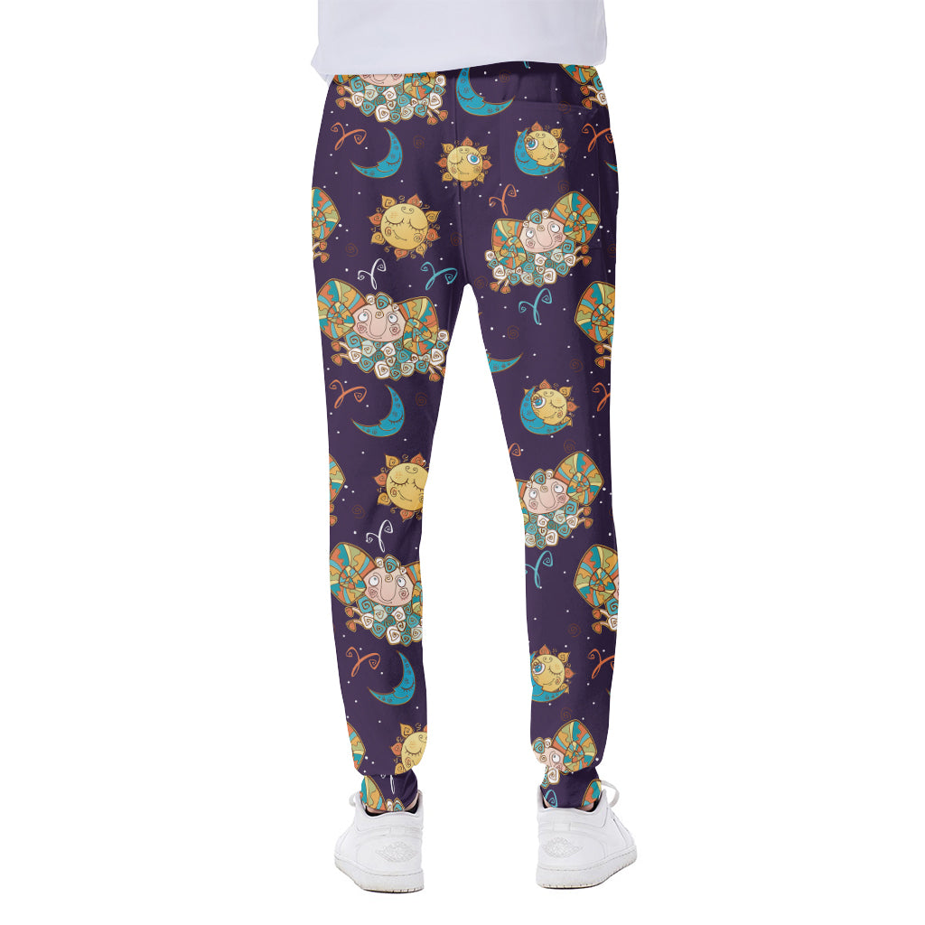 Cute Cartoon Aries Pattern Print Scuba Joggers