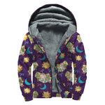 Cute Cartoon Aries Pattern Print Sherpa Lined Zip Up Hoodie