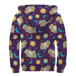 Cute Cartoon Aries Pattern Print Sherpa Lined Zip Up Hoodie