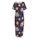 Cute Cartoon Aries Pattern Print Short Sleeve Long Nightdress