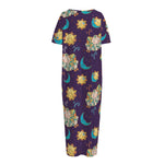 Cute Cartoon Aries Pattern Print Short Sleeve Long Nightdress