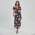 Cute Cartoon Aries Pattern Print Short Sleeve Maxi Dress