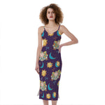 Cute Cartoon Aries Pattern Print Slim Fit Midi Cami Dress