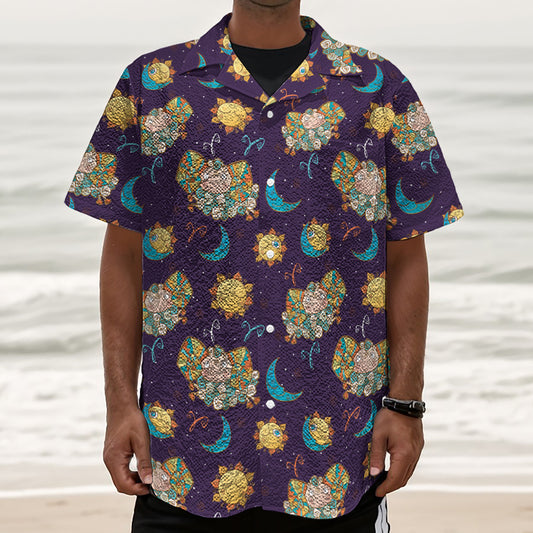 Cute Cartoon Aries Pattern Print Textured Short Sleeve Shirt