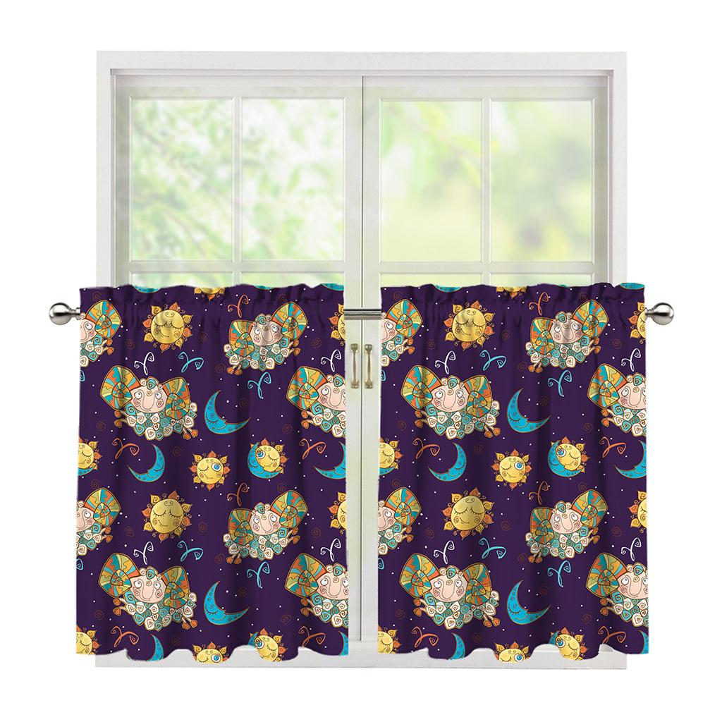 Cute Cartoon Aries Pattern Print Tier Curtains